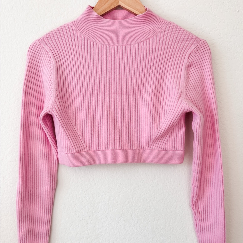 Pink Ribbed Cropped Sweater